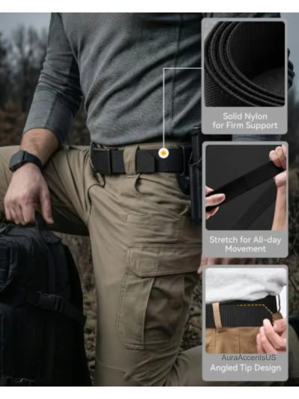 Tactical Belt Men - Stretch Nylon Quick Release Flip Buckle Duty Belt
